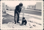 My grandfather Chauncey Coy and me, January 11, 1947. Rare snowfall in Monterey Park, California. I remember this.